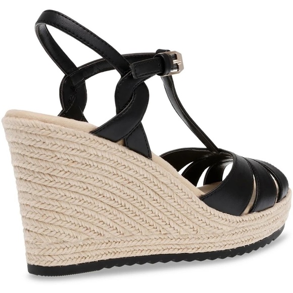 NWT Anne Klein Waves Raffia Wedge Platform Sandals Black - size 10 - Picture 2 of 5